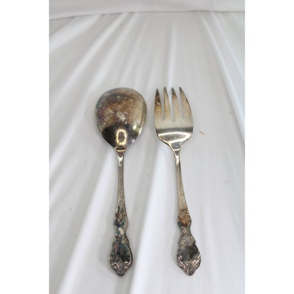 Wm Rogers Extra Plate Serving Fork Spoon Salad Set Silver Silverplate 89884 - Picture 2 of 5